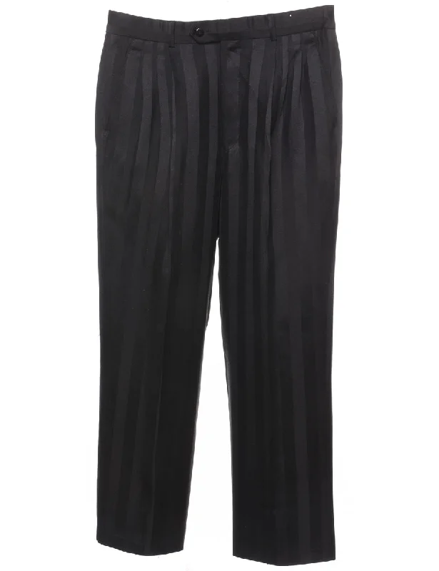 Black Striped Straight-Fit Trousers - W34 L28 Trousers Satin Smooth