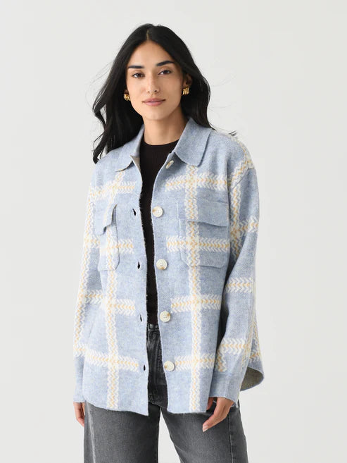Z-Supply Tyler Plaid Sweater Jacket - LIGHT DENIM Knit Fabric Woven Fabric Fleece Fabric Z-Supply Tyler Plaid Sweater Jacket - LIGHT DENIM Knit Fabric Woven Fabric Fleece Fabric