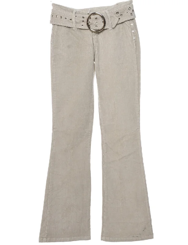 Beige Corduroy Flared Y2K Trousers - W24 L31 Trousers practical durable