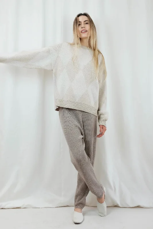 Diamond merino wool sweater in cream Machine Wash Dry Clean Hand Wash