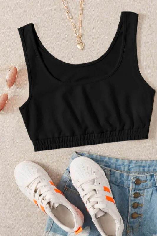 Scoop Neck Solid Crop Tank chic tank top