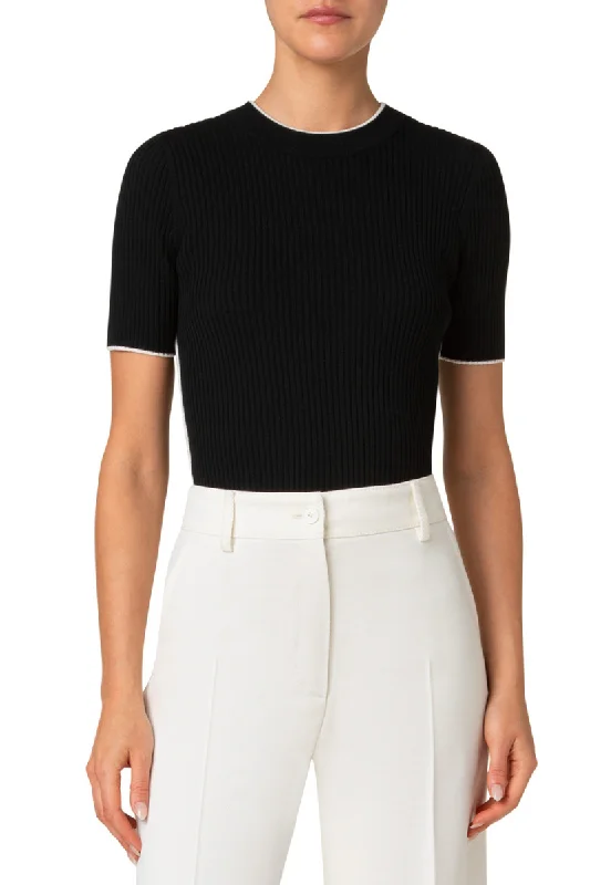 Short Sleeve Contrast Sweater Slim Fit Regular Fit Oversized