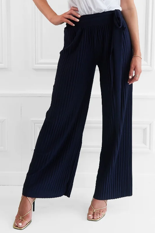 MAE NAVY PLEAT TROUSERS WITH TIE AT WAIST Trousers Review Highly