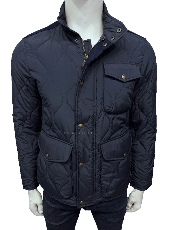 RL Diamond Quilted Utility Navy Blue Jacket Stand-Up Collar Roll-Neck Collar Turtle Neck