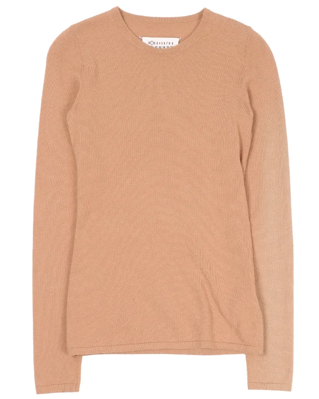 AW11 Beige Long Sleeve Sweater Mesh Blend Leather Blend Suede Blend