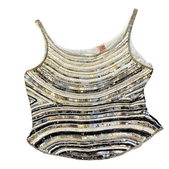 Sequins and beaded tank top teal tank top
