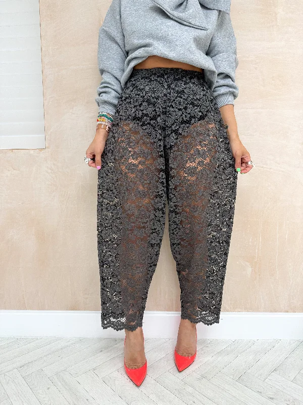 Sweet Dreams Lace Balloon Trousers In Dusty Grey Trousers New Arrival