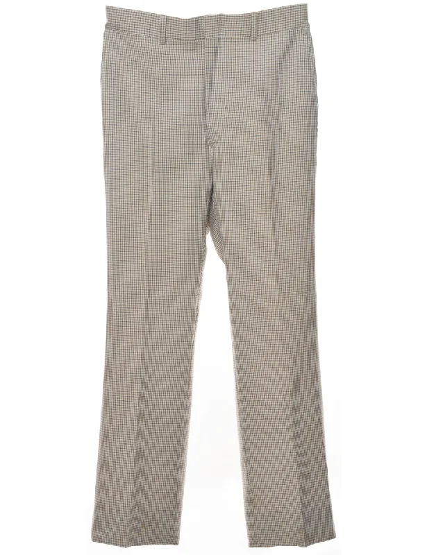 1970s Checked Pattern Light Brown Trousers - W32 L32 Trousers Canvas Durable