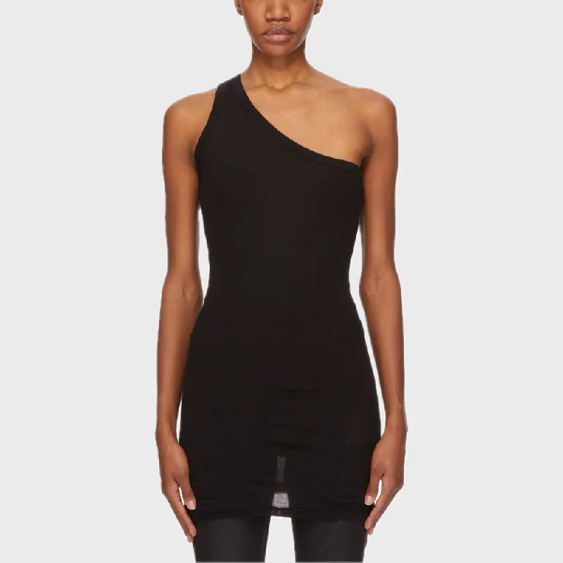 ONE SHOULDER TANK TOP BLACK fitted tank top