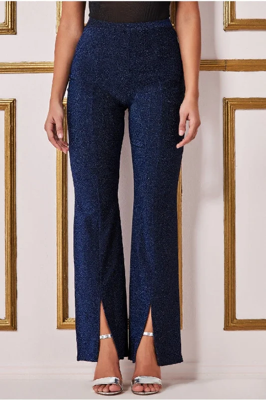 Goddiva Wide Leg Lurex Trouser - Royal Blue Trousers Gym Athletic