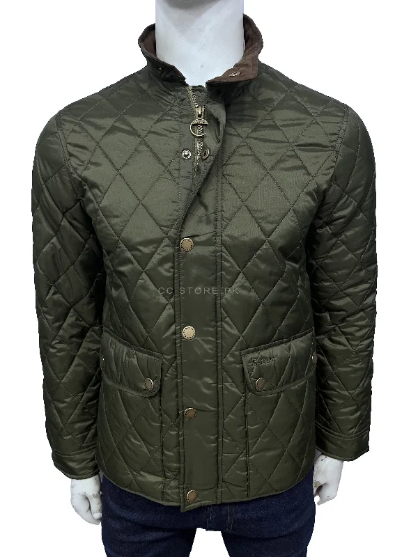 Barbour Diamond Quilted Green Jacket Zippered Jacket Buttoned Jacket Snapped Jacket