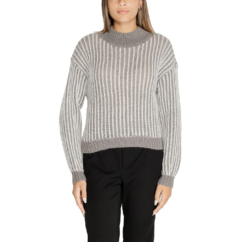 Jacqueline De Yong Gray Polyester Sweater Plaid Sweater Polka Dot Checkered
