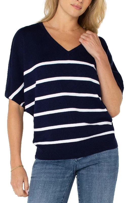 SHORT SLEEVE DOLMAN V-NECK SWEATER Elasticated Padded Insulated