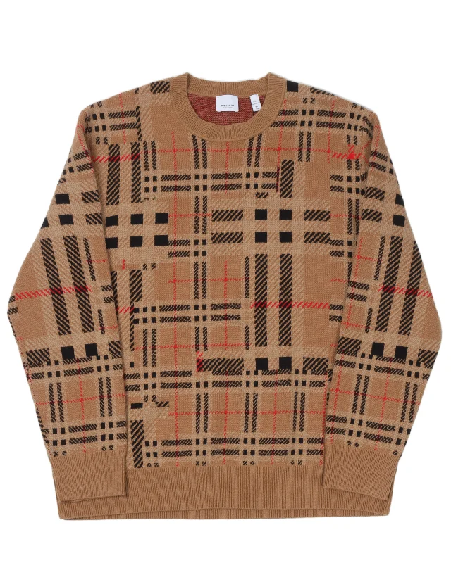 Check-Pattern Jacquard Sweater Terry Blend Velvet Blend Canvas Blend