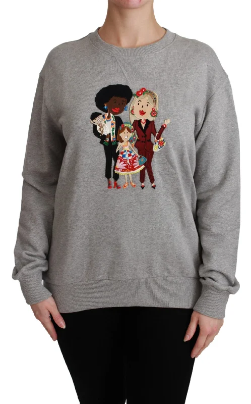 Dolce & Gabbana Elegant Multicolor Embroidered Crew-neck Sweater Mesh Fabric Canvas Fabric Denim Fabric Dolce & Gabbana Elegant Multicolor Embroidered Crew-neck Sweater Mesh Fabric Canvas Fabric Denim Fabric