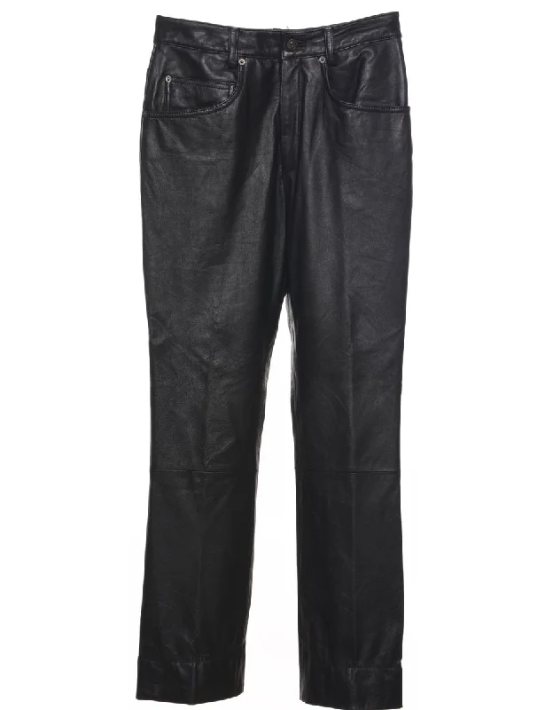 Black Leather Trousers - W29 L32 Trousers Floral Bohemian
