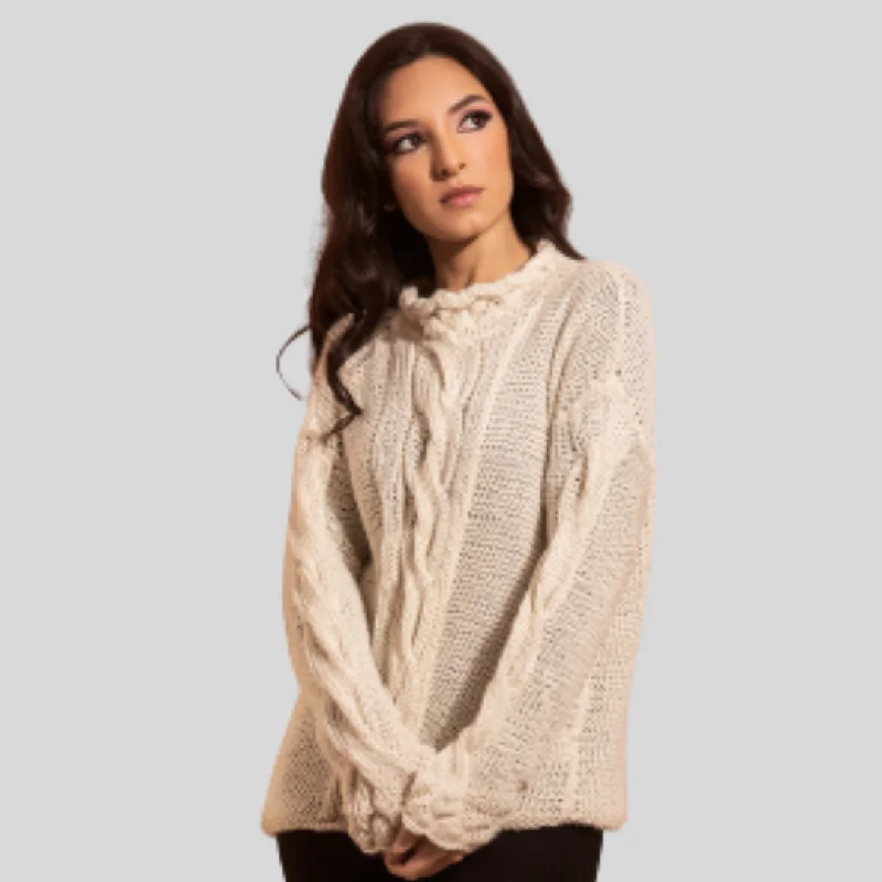 Dora Cable Knit and Ruffle Sweater Slim Fit Regular Fit Oversized