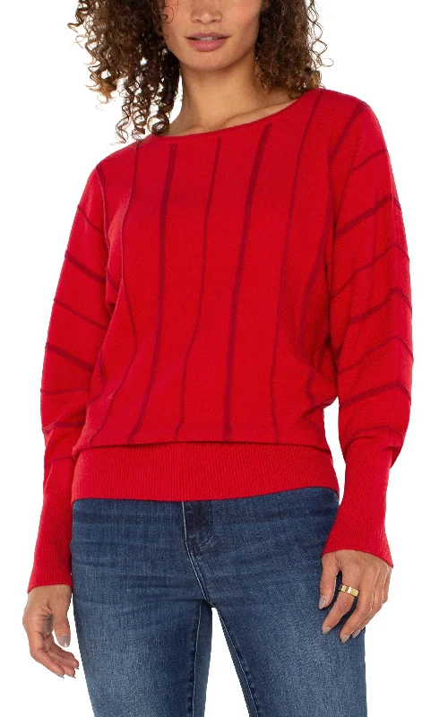 LONG SLEEVE DOLMAN SWEATER WITH STRIPE Striped Floral Plaid