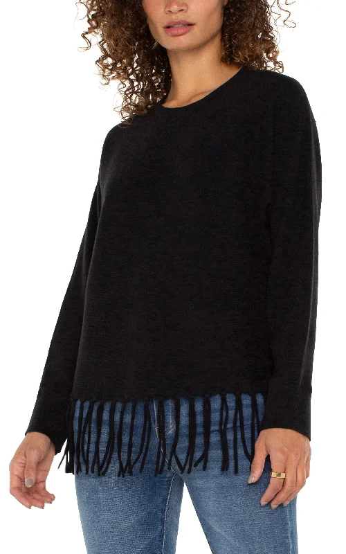 LONG SLEEVE SEAMLESS SWEATER Houndstooth Herringbone Solid