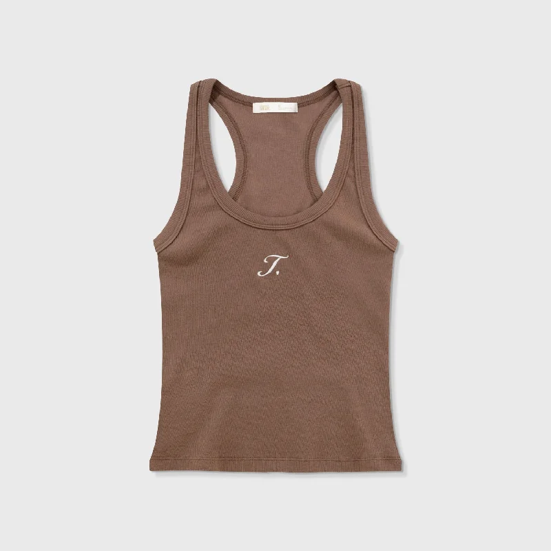 The Journey Ribbed Tank Top - Brown v-neck tank top