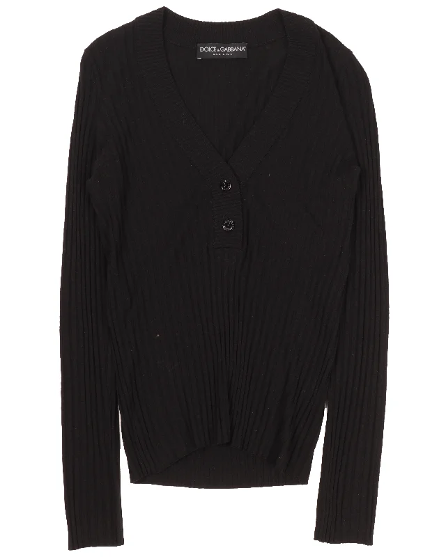 2-Button V-Neck Sweater Houndstooth Herringbone Solid