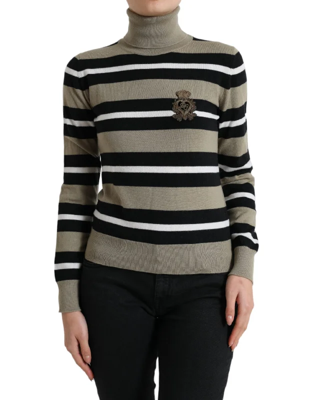 Dolce & Gabbana Multicolor Striped Wool Turtleneck Sweater Casual Formal Business