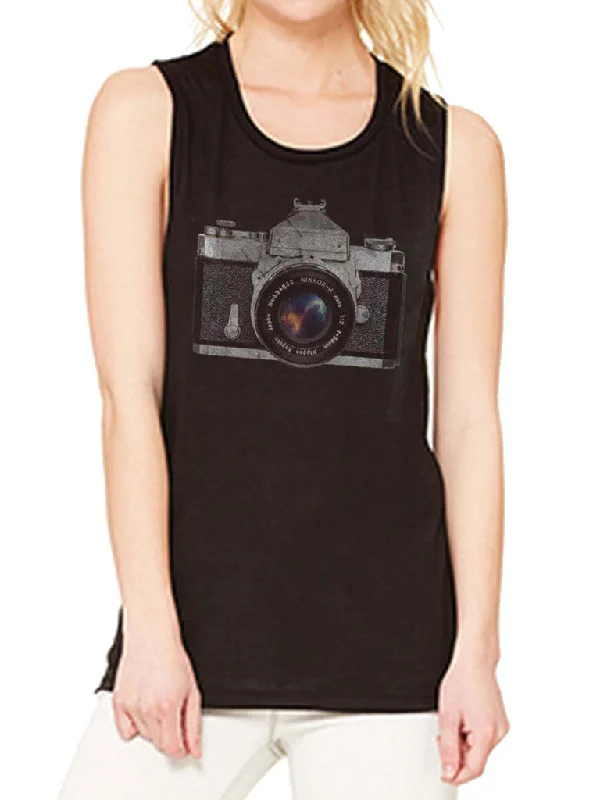 4th & Rose Galactic Zoom Camera Black Muscle Tank bold tank top
