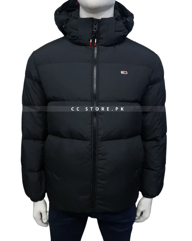 TH Black Puffer Jacket with Removable Hood Cardigan Sweater Pullover