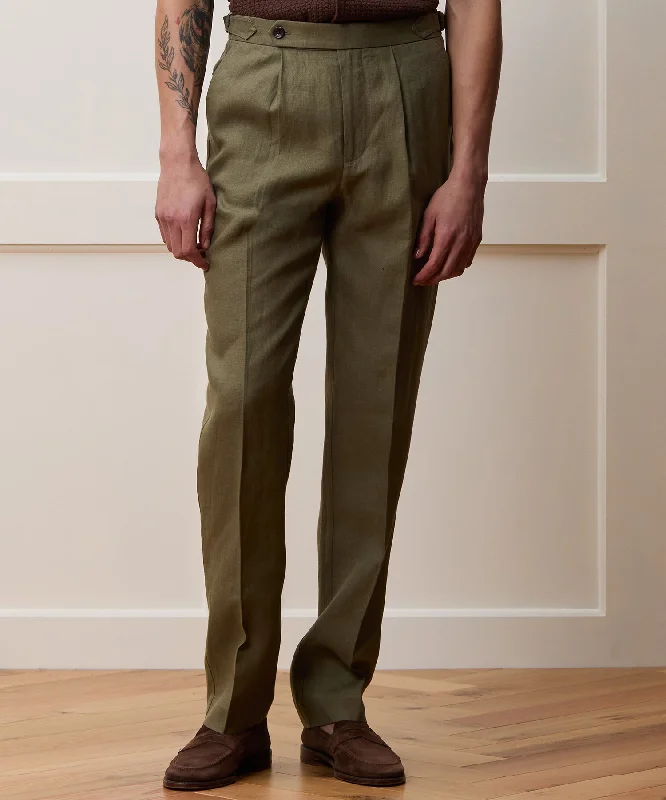Irish Linen Side Tab Trouser Trousers High Rise Slim Fit