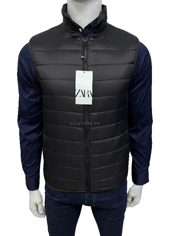 ZR Lightweight Sleeveless Puffer Black Jacket (332) Cotton Fabric Linen Fabric Terry Fabric