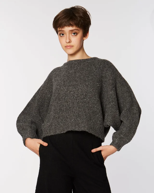 Balloon sleeve sweater in charcoal Lightweight Heavyweight Midweight