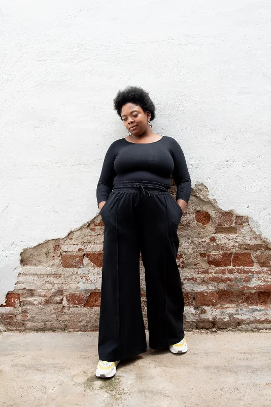Trackie Trousers Wide Petite in Black Trousers cozy soft