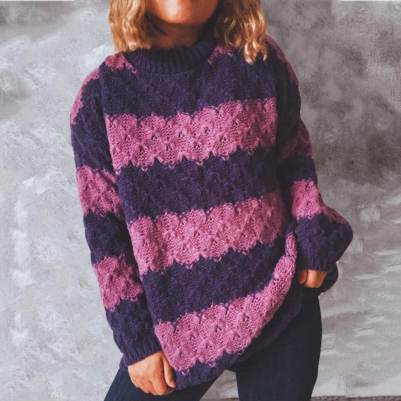 Fall and Winter Rhombus Contrast Stripe Spliced Loose Knit Sweater Nylon Fabric Polyester Fabric Spandex Fabric Fall and Winter Rhombus Contrast Stripe Spliced Loose Knit Sweater Nylon Fabric Polyester Fabric Spandex Fabric