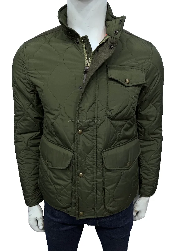RL Diamond Quilted Utility Green Jacket Zip Front Button Front Snap Front