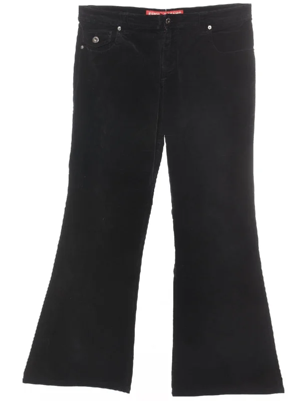 Black Y2K Corduroy Flared Trousers - W32 L31 Trousers Spring Floral