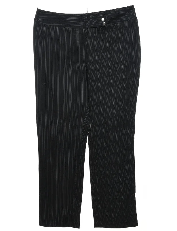 Black Casual Pinstriped Trousers - W36 L29 Trousers Harem Relaxed Fit
