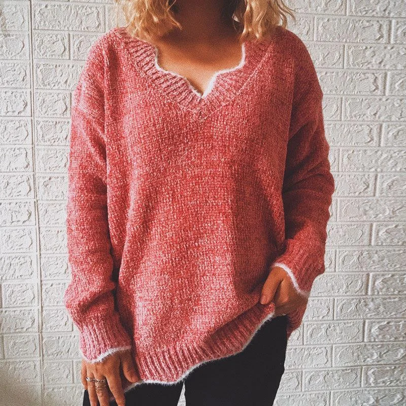 Fall Winter V-Neck Long Sleeve Sweater Wool Fabric Cashmere Fabric Tweed Fabric