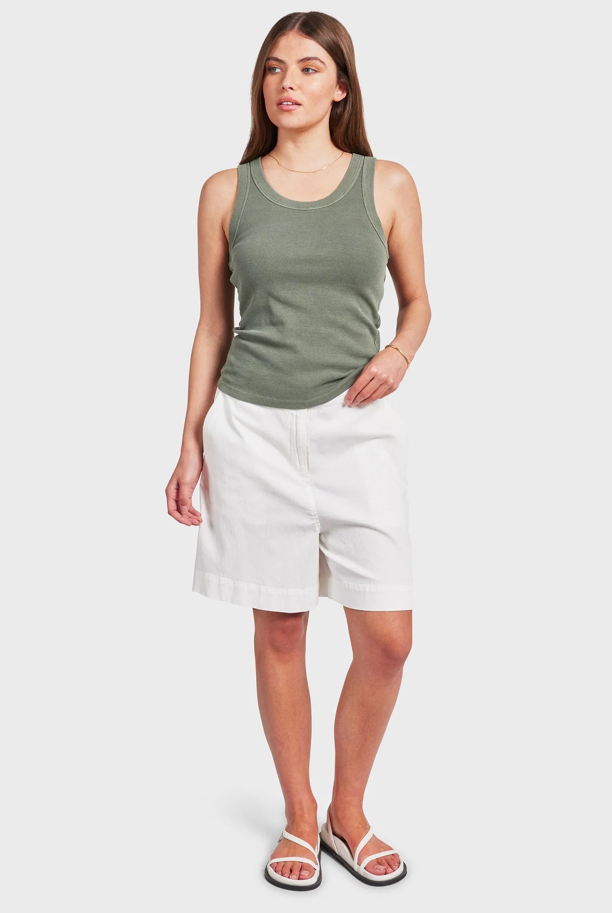 Essential Rib Tank in Oil Olive crossback tank top