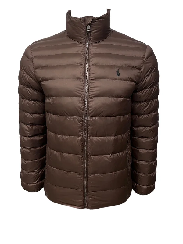 RL Colden Packable Brown Puffer Jacket Hoodie Zip-Up Jacket Button-Up Jacket