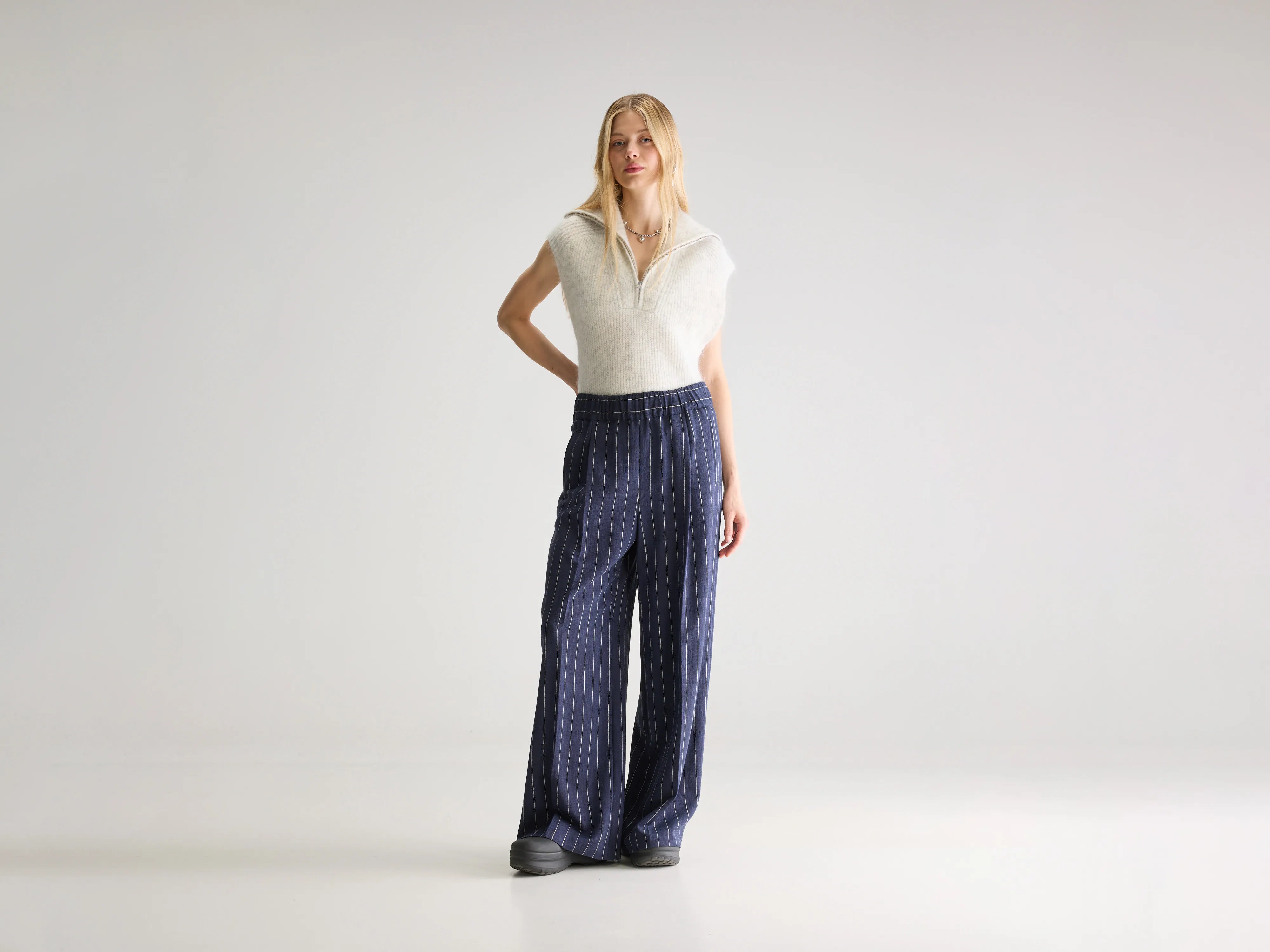 Vespa wide trousers (251 / W / STRIPE A) Trousers Elastic Waist Soft