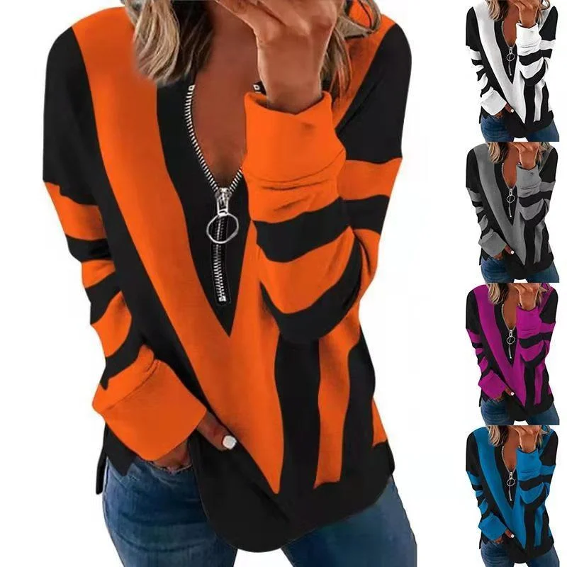 Fall winter v-neck zipper personality long sleeve sweater Real Fur Shearling Chenille
