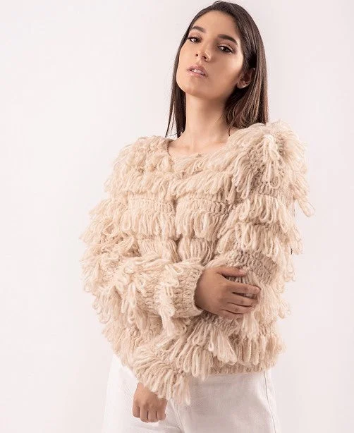 Eleo Fringe Knit Sweater Graphic Sweater Embroidered Appliqued