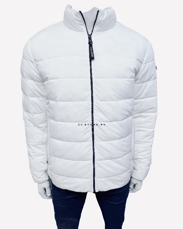 CK White Horizontal Puffer Jacket Cotton Fabric Linen Fabric Terry Fabric