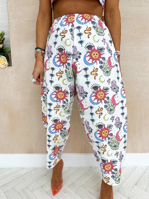 Moonchild Balloon Trousers In White Multi Print Trousers Timeless Classic