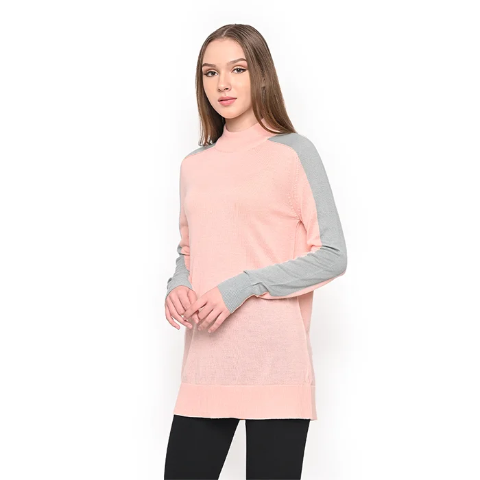 Ladies Mock Neck Raglan Sleeve Sweater Stretchy Elastic Breathable