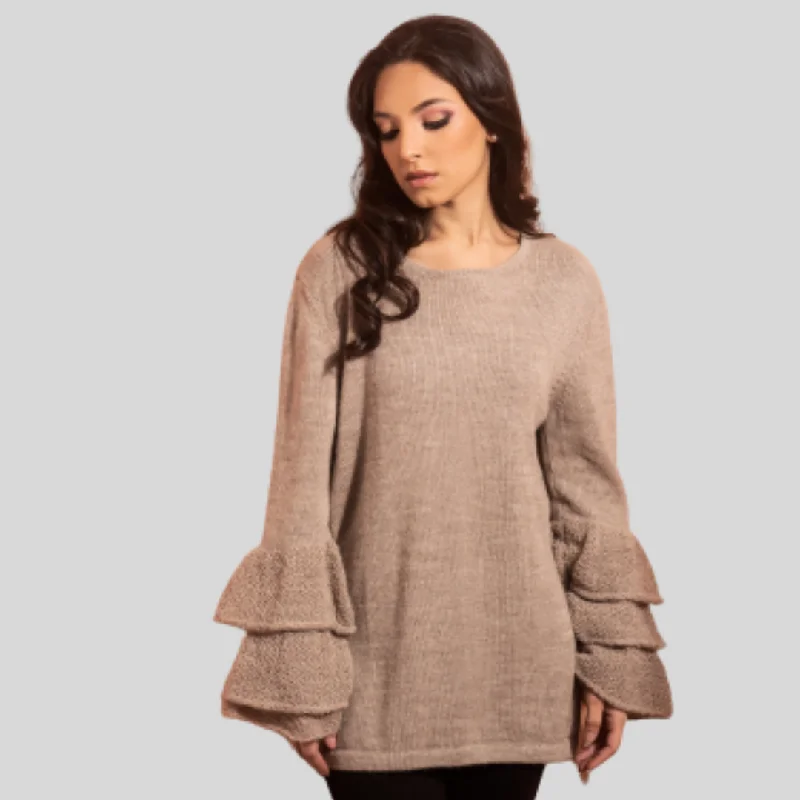 Luis Fringe Warm Sweater Real Fur Shearling Chenille