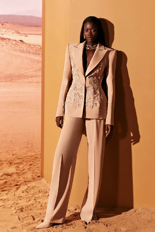 Embroidered crepe blazer with trousers Trousers cozy comfortable