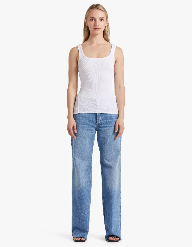 The Essential Rib Scoop Neck Tank - White stretchy tank top