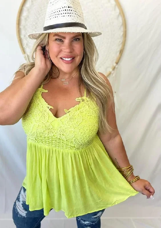 Many Colors - Blakeley Lace Babydoll Swing Tank Top loose fit tank