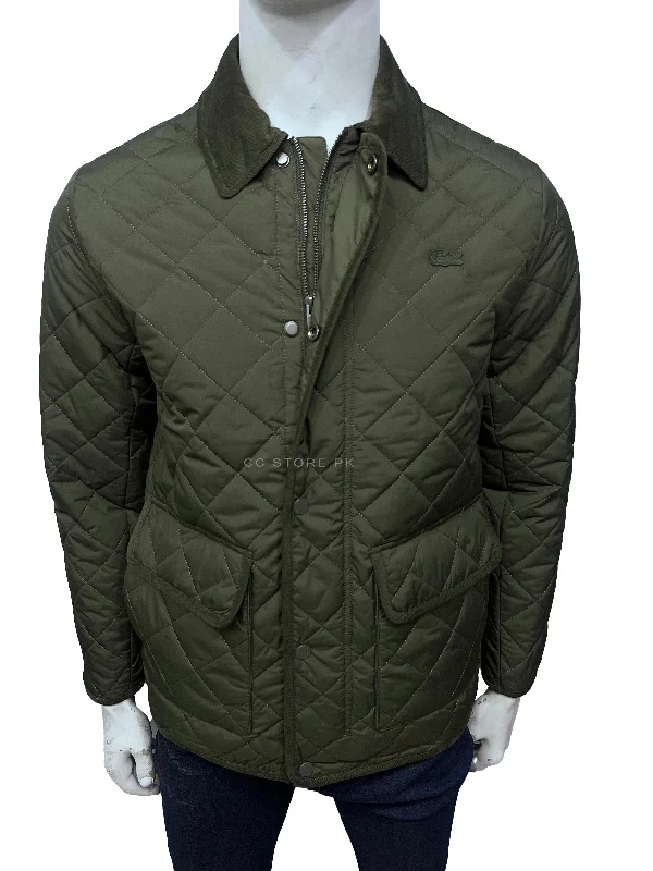 Lacoste Diamond Quilted Green Jacket Fleece Fabric Down Fabric Feather Fabric
